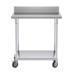 2-SOGA 80cm Commercial Catering Kitchen Stainless Steel Prep Work Bench Table with Backsplash and Caster Wheels