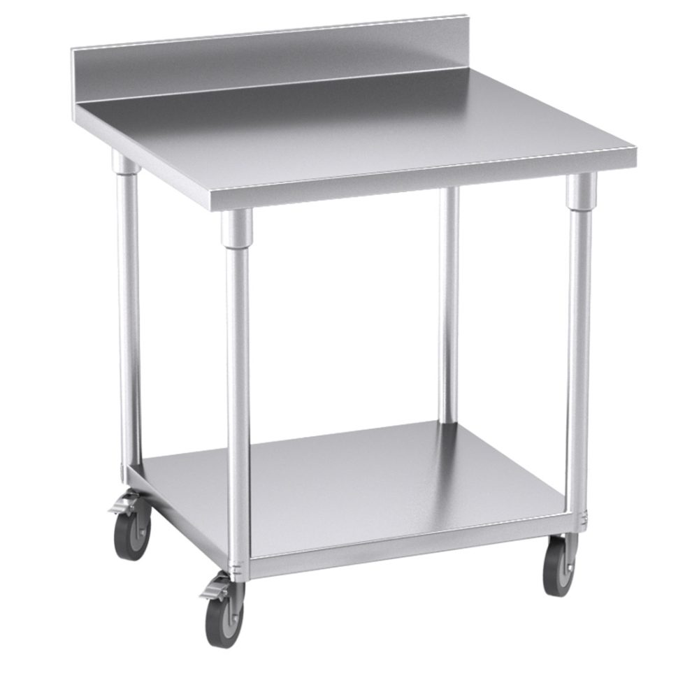 1-SOGA 80cm Commercial Catering Kitchen Stainless Steel Prep Work Bench Table with Backsplash and Caster Wheels
