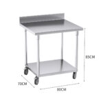 3-SOGA 80cm Commercial Catering Kitchen Stainless Steel Prep Work Bench Table with Backsplash and Caster Wheels
