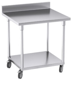 1-SOGA 80cm Commercial Catering Kitchen Stainless Steel Prep Work Bench Table with Backsplash and Caster Wheels