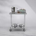 4-SOGA 80cm Commercial Catering Kitchen Stainless Steel Prep Work Bench Table with Backsplash and Caster Wheels
