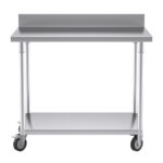 2-SOGA 100cm Commercial Catering Kitchen Stainless Steel Prep Work Bench Table with Backsplash and Caster Wheels