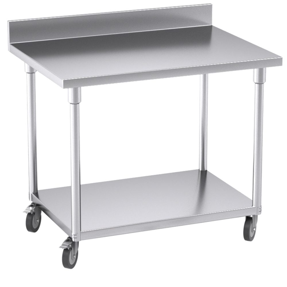 1-SOGA 100cm Commercial Catering Kitchen Stainless Steel Prep Work Bench Table with Backsplash and Caster Wheels