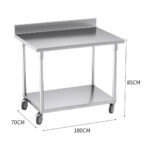 3-SOGA 100cm Commercial Catering Kitchen Stainless Steel Prep Work Bench Table with Backsplash and Caster Wheels
