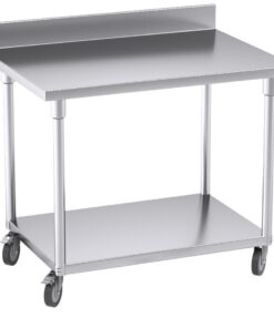 1-SOGA 100cm Commercial Catering Kitchen Stainless Steel Prep Work Bench Table with Backsplash and Caster Wheels