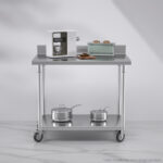 4-SOGA 100cm Commercial Catering Kitchen Stainless Steel Prep Work Bench Table with Backsplash and Caster Wheels