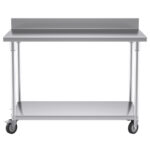 2-SOGA 120cm Commercial Catering Kitchen Stainless Steel Prep Work Bench Table with Backsplash and Caster Wheels