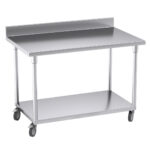 1-SOGA 120cm Commercial Catering Kitchen Stainless Steel Prep Work Bench Table with Backsplash and Caster Wheels