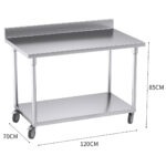3-SOGA 120cm Commercial Catering Kitchen Stainless Steel Prep Work Bench Table with Backsplash and Caster Wheels