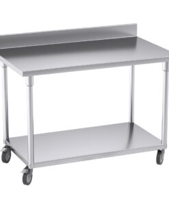 1-SOGA 120cm Commercial Catering Kitchen Stainless Steel Prep Work Bench Table with Backsplash and Caster Wheels