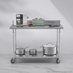 4-SOGA 120cm Commercial Catering Kitchen Stainless Steel Prep Work Bench Table with Backsplash and Caster Wheels