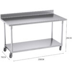 3-SOGA 150cm Commercial Catering Kitchen Stainless Steel Prep Work Bench Table with Backsplash and Caster Wheels