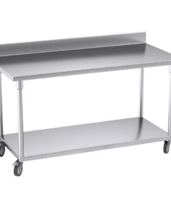1-SOGA 150cm Commercial Catering Kitchen Stainless Steel Prep Work Bench Table with Backsplash and Caster Wheels