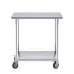 2-SOGA 80cm Commercial Catering Kitchen Stainless Steel Prep Work Bench Table with Wheels