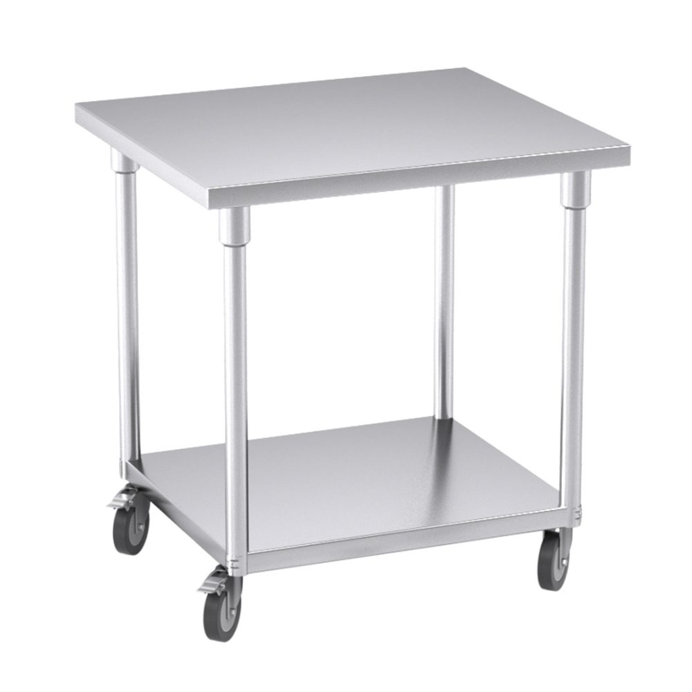 1-SOGA 80cm Commercial Catering Kitchen Stainless Steel Prep Work Bench Table with Wheels
