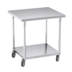 1-SOGA 80cm Commercial Catering Kitchen Stainless Steel Prep Work Bench Table with Wheels