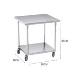 3-SOGA 80cm Commercial Catering Kitchen Stainless Steel Prep Work Bench Table with Wheels