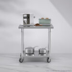 4-SOGA 80cm Commercial Catering Kitchen Stainless Steel Prep Work Bench Table with Wheels