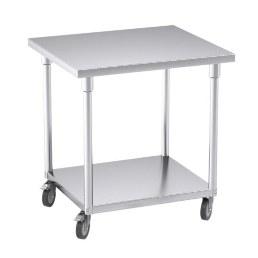 1-SOGA 80cm Commercial Catering Kitchen Stainless Steel Prep Work Bench Table with Wheels