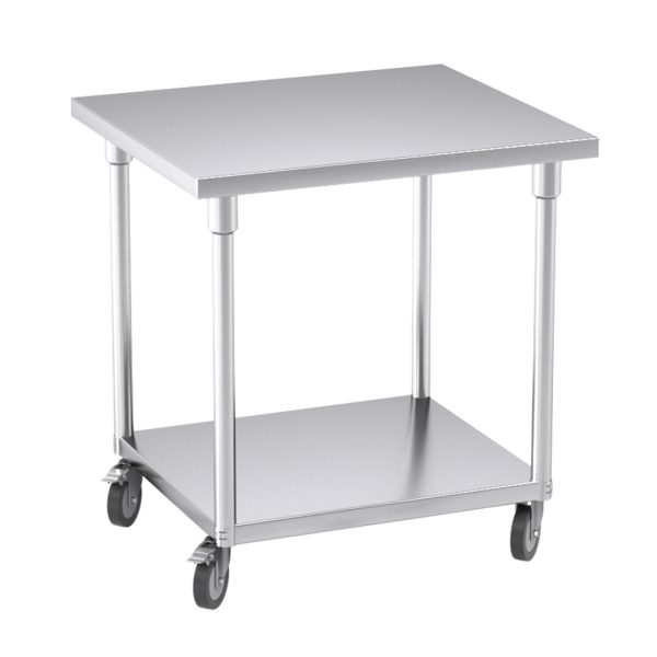 1-SOGA 80cm Commercial Catering Kitchen Stainless Steel Prep Work Bench Table with Wheels