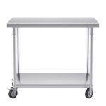 2-SOGA 100cm Commercial Catering Kitchen Stainless Steel Prep Work Bench Table with Wheels