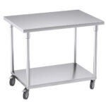 1-SOGA 100cm Commercial Catering Kitchen Stainless Steel Prep Work Bench Table with Wheels
