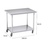 3-SOGA 100cm Commercial Catering Kitchen Stainless Steel Prep Work Bench Table with Wheels