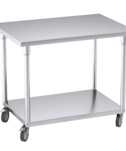 1-SOGA 100cm Commercial Catering Kitchen Stainless Steel Prep Work Bench Table with Wheels