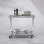 4-SOGA 100cm Commercial Catering Kitchen Stainless Steel Prep Work Bench Table with Wheels