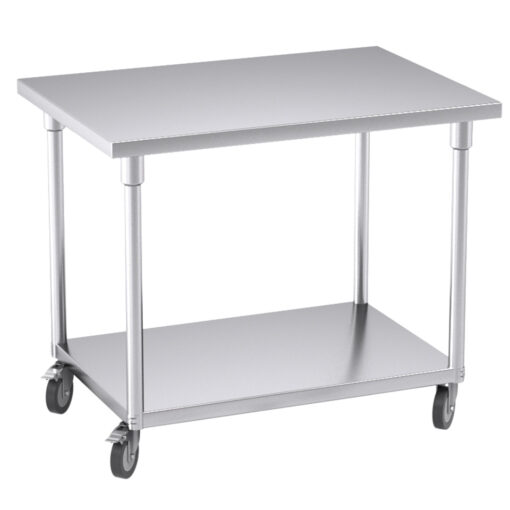 1-SOGA 100cm Commercial Catering Kitchen Stainless Steel Prep Work Bench Table with Wheels
