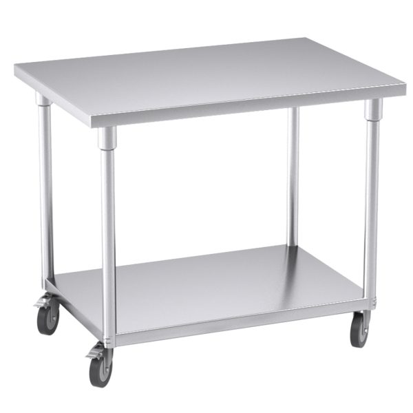 1-SOGA 100cm Commercial Catering Kitchen Stainless Steel Prep Work Bench Table with Wheels