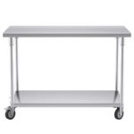 2-SOGA 120cm Commercial Catering Kitchen Stainless Steel Prep Work Bench Table with Wheels