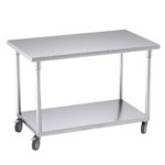 1-SOGA 120cm Commercial Catering Kitchen Stainless Steel Prep Work Bench Table with Wheels