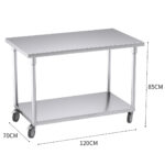 3-SOGA 120cm Commercial Catering Kitchen Stainless Steel Prep Work Bench Table with Wheels