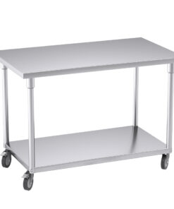 1-SOGA 120cm Commercial Catering Kitchen Stainless Steel Prep Work Bench Table with Wheels