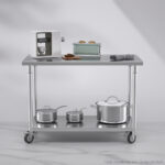 4-SOGA 120cm Commercial Catering Kitchen Stainless Steel Prep Work Bench Table with Wheels