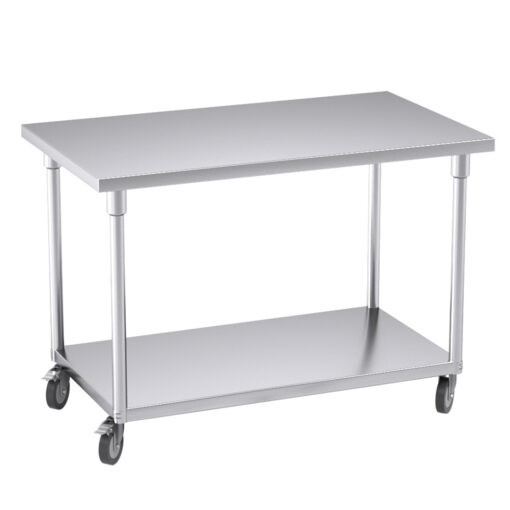 1-SOGA 120cm Commercial Catering Kitchen Stainless Steel Prep Work Bench Table with Wheels