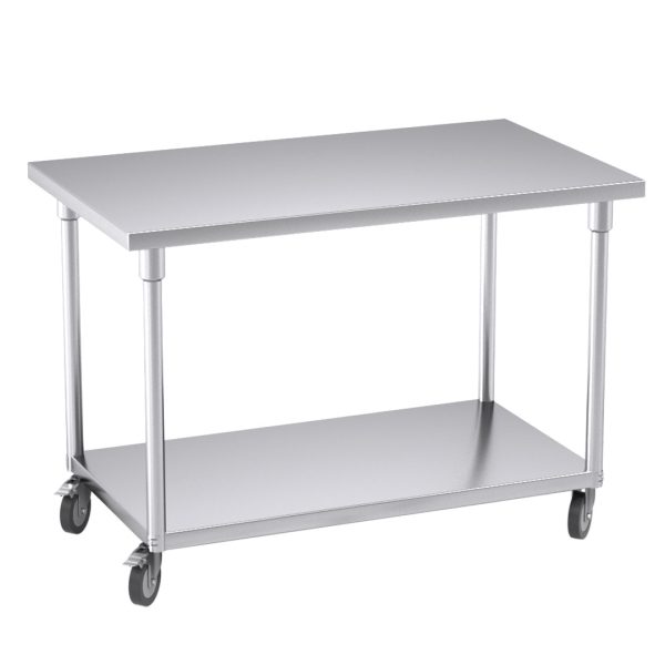1-SOGA 120cm Commercial Catering Kitchen Stainless Steel Prep Work Bench Table with Wheels