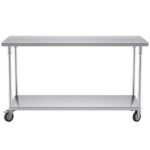 2-SOGA 150cm Commercial Catering Kitchen Stainless Steel Prep Work Bench Table with Wheels