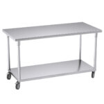 1-SOGA 150cm Commercial Catering Kitchen Stainless Steel Prep Work Bench Table with Wheels