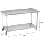 3-SOGA 150cm Commercial Catering Kitchen Stainless Steel Prep Work Bench Table with Wheels