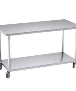 1-SOGA 150cm Commercial Catering Kitchen Stainless Steel Prep Work Bench Table with Wheels