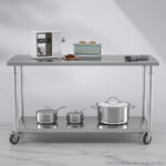 4-SOGA 150cm Commercial Catering Kitchen Stainless Steel Prep Work Bench Table with Wheels