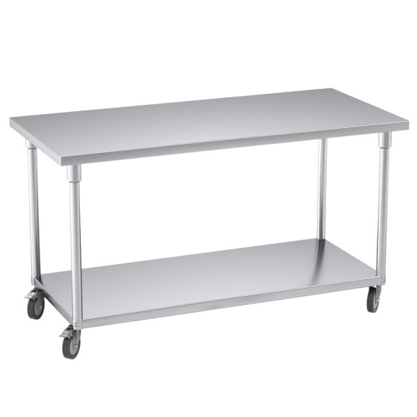1-SOGA 150cm Commercial Catering Kitchen Stainless Steel Prep Work Bench Table with Wheels