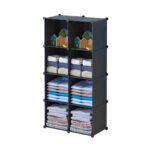 1-SOGA 4 Tier 8-Cube Black Portable Wardrobe Divide-Grid Modular Storage Organiser Foldable Closet