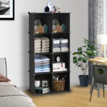 3-SOGA 4 Tier 8-Cube Black Portable Wardrobe Divide-Grid Modular Storage Organiser Foldable Closet