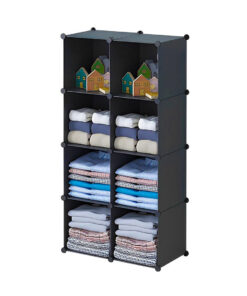 1-SOGA 4 Tier 8-Cube Black Portable Wardrobe Divide-Grid Modular Storage Organiser Foldable Closet