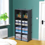 4-SOGA 4 Tier 8-Cube Black Portable Wardrobe Divide-Grid Modular Storage Organiser Foldable Closet