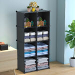5-SOGA 4 Tier 8-Cube Black Portable Wardrobe Divide-Grid Modular Storage Organiser Foldable Closet