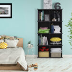 6-SOGA 4 Tier 8-Cube Black Portable Wardrobe Divide-Grid Modular Storage Organiser Foldable Closet